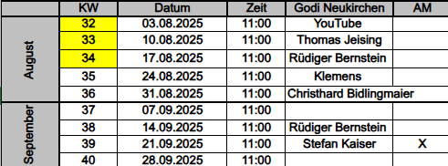 Kalender August und September